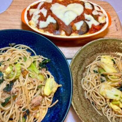 野菜入りアレンジで作ってみました！マヨ味のパスタは初めて作ったけど、とっても美味しくて感動です！♡